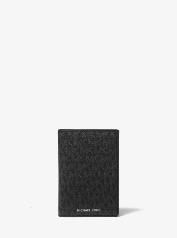 Panske Penazenky Michael Kors Logo Passport Čierne - Doplnky Michael Kors Lacne | JGCIH-1362